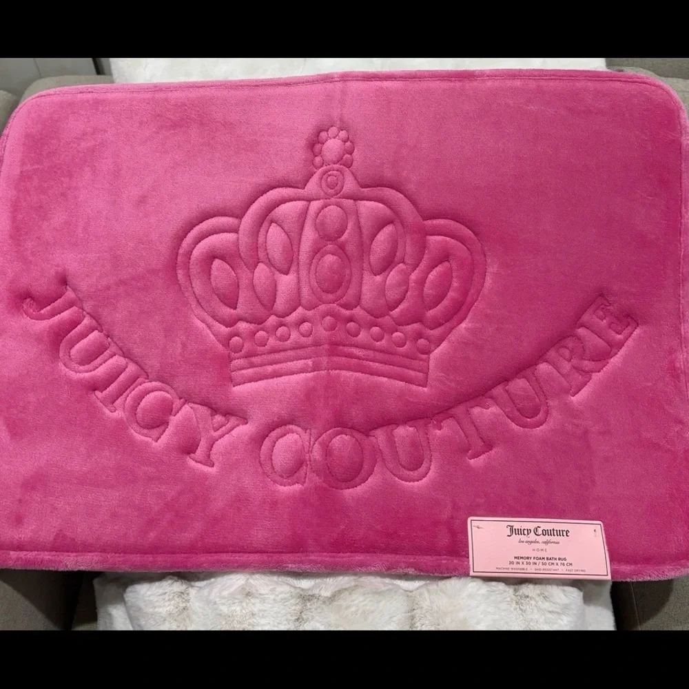 Juicy Couture Hot Pink Embossed Crown Memory Foam Bath Rug